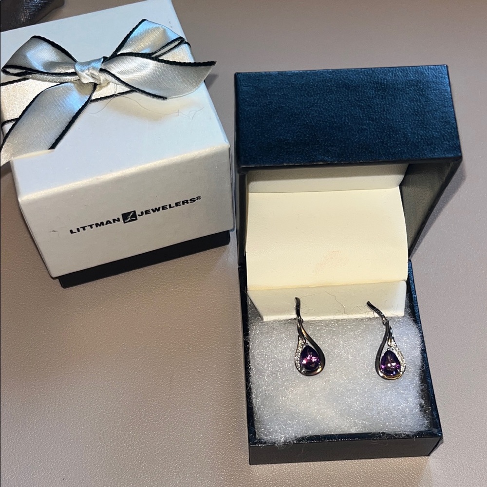 Amethyst and Diamond Accented Drop Earrings
